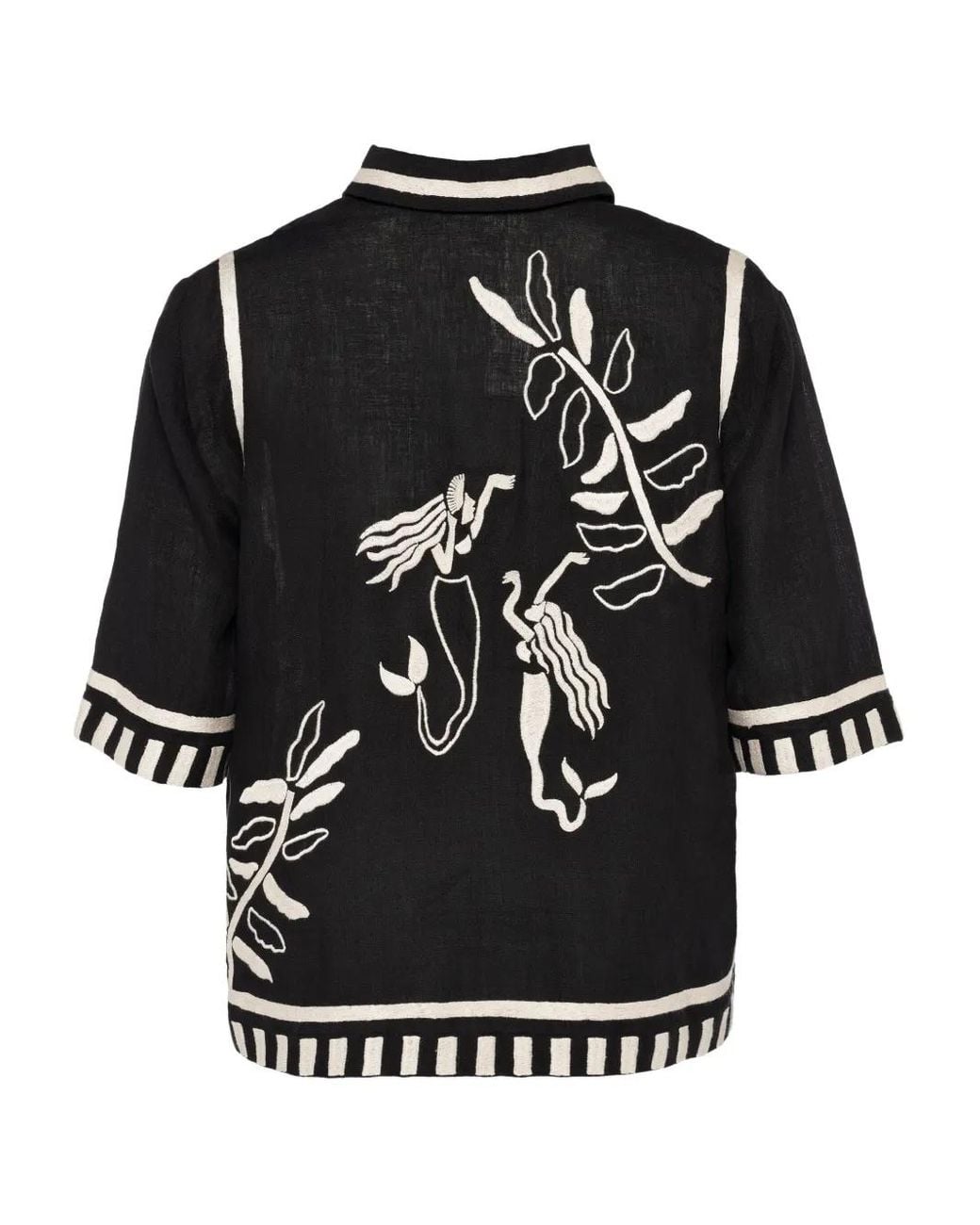 Eres Black Crab Embroidered Short-Sleeve Shirt