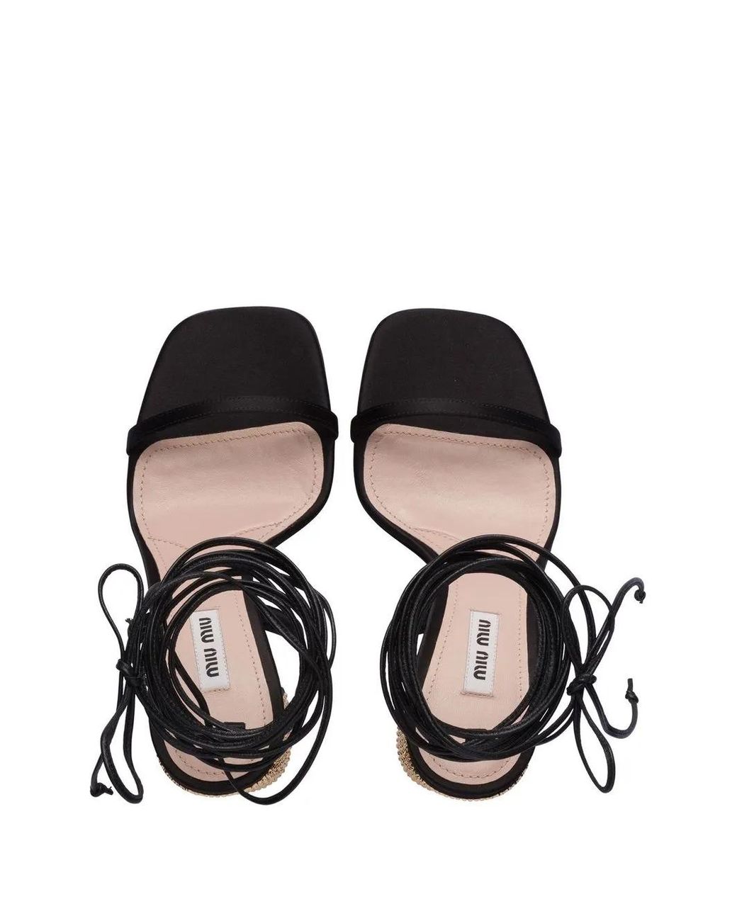 Miu Miu Black Embellished Satin Sandals