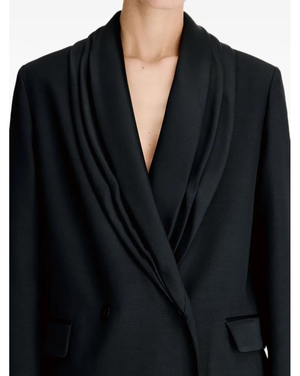 Loulou de Saison Black Ieva Draped Shawl-Collar Coat