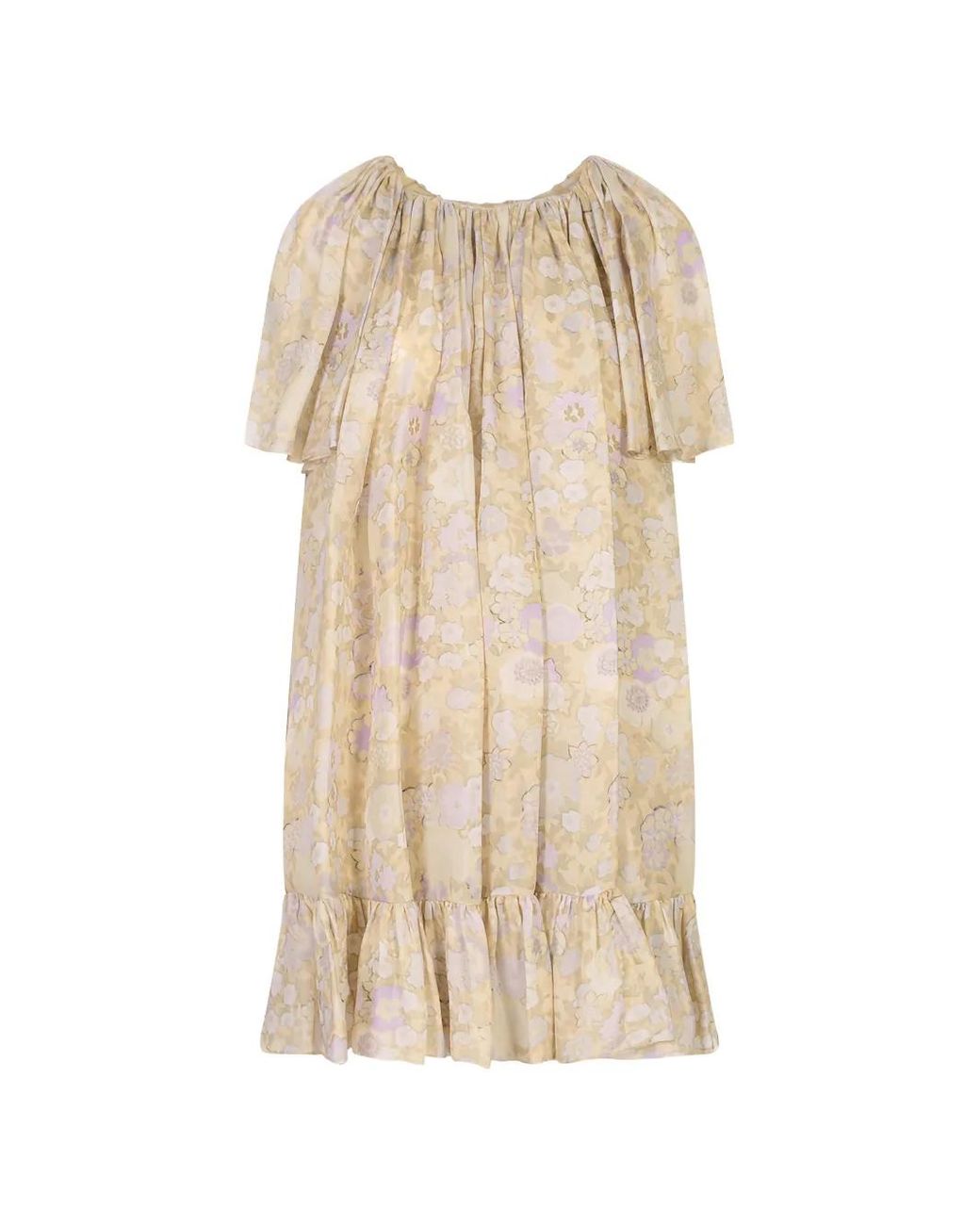 Chloé Natural Floral-Print Ruffled Mini Dress