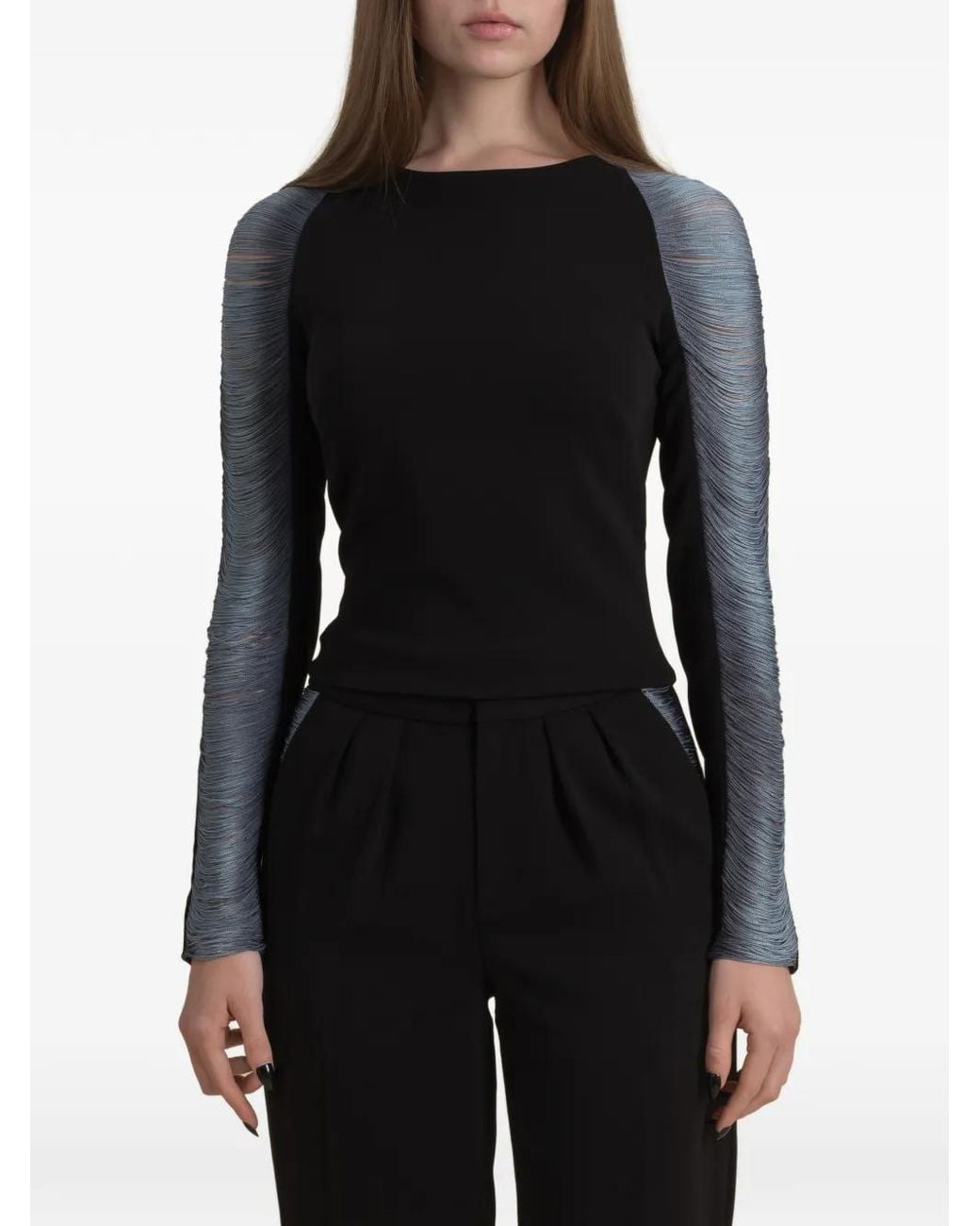 Contessa Mills Black Medusa Fringed-Sleeve Top