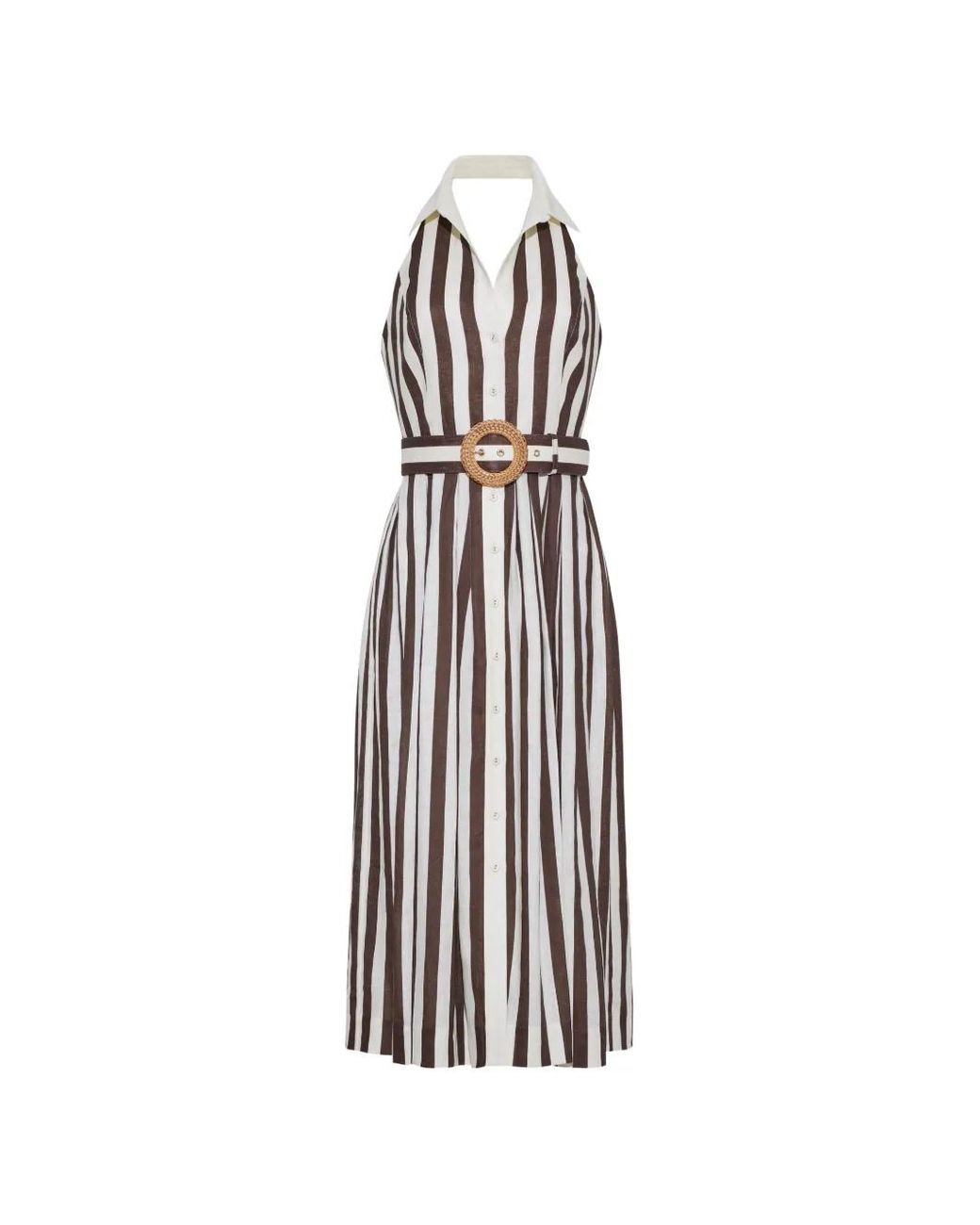 Cara Cara White Robe Mi-Longue Quentin À Rayures
