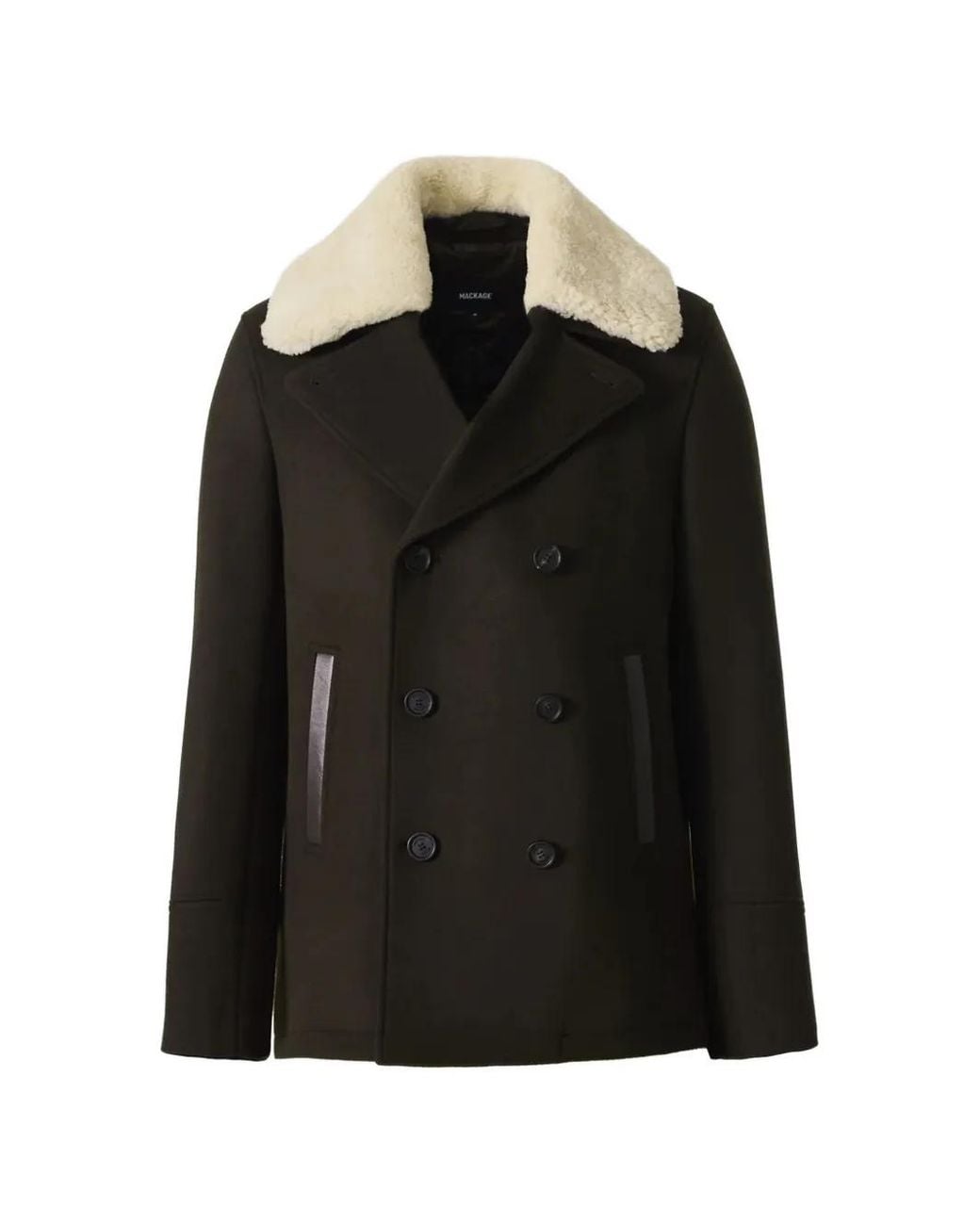 Mackage Black Cole Shearling-Collar Double-Breasted Coat for men