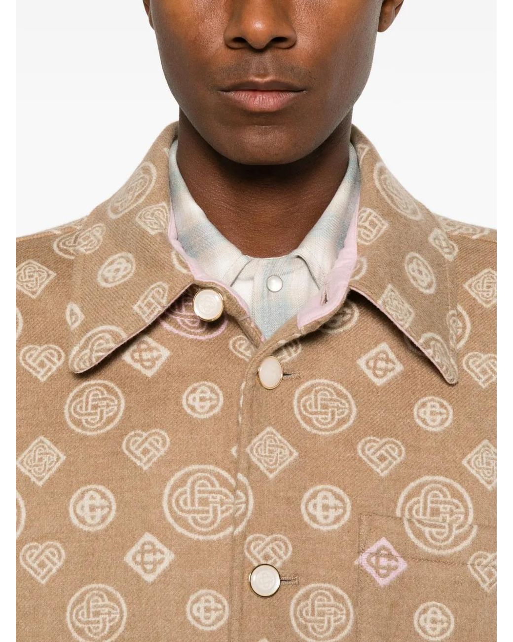 Casablanca Natural Monogram-Pattern Button-Fastening Overshirt for men