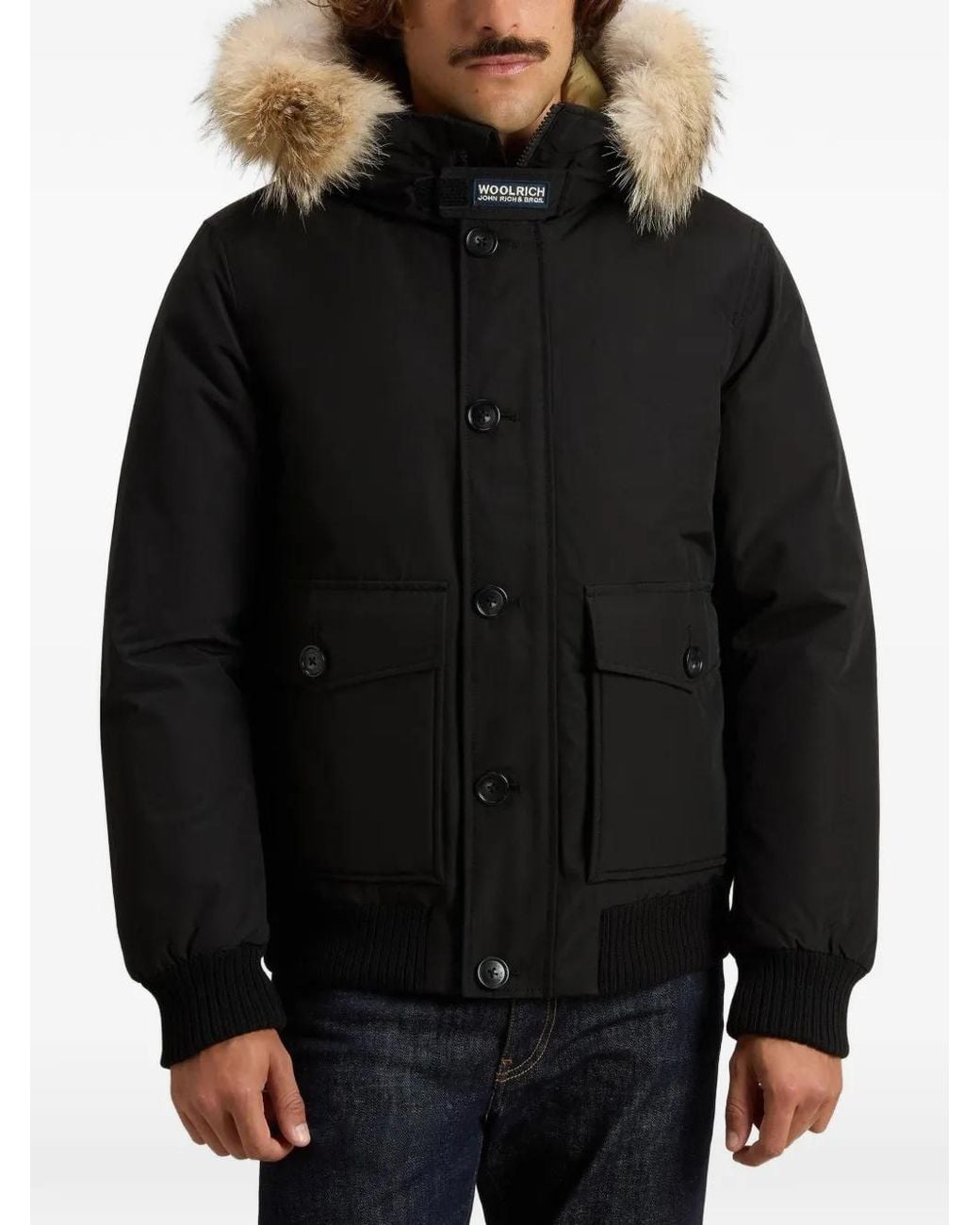 Woolrich Black Polar Fur-Trim Padded Jacket for men