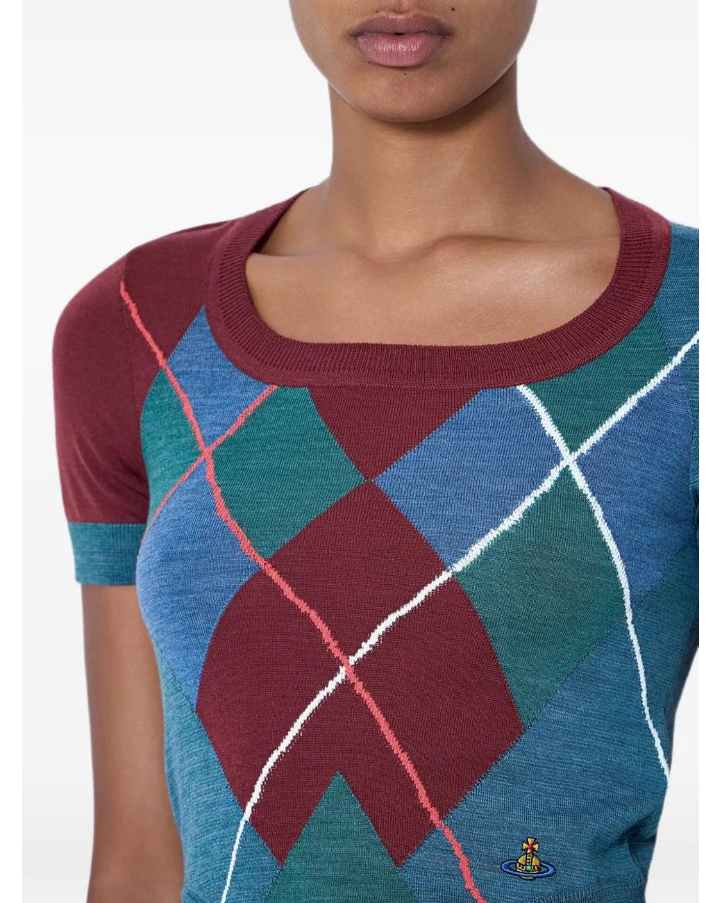 Vivienne Westwood Blue Argyle-Pattern Short-Sleeve Top