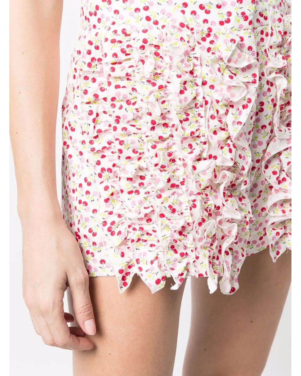 MSGM Pink Cherry-Print Ruffled Mini Shorts