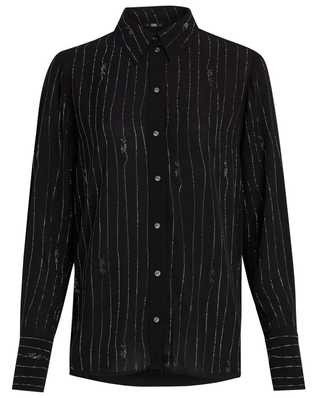 Karl Lagerfeld Black Pinstriped Rhinestone-Embellished Shirt
