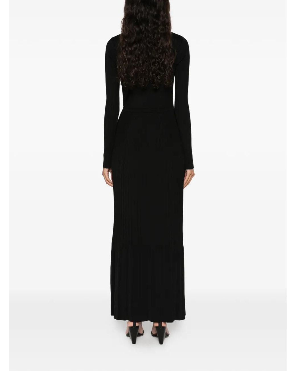 Twinset Black Ribbed-Knit Belted Maxi Dress
