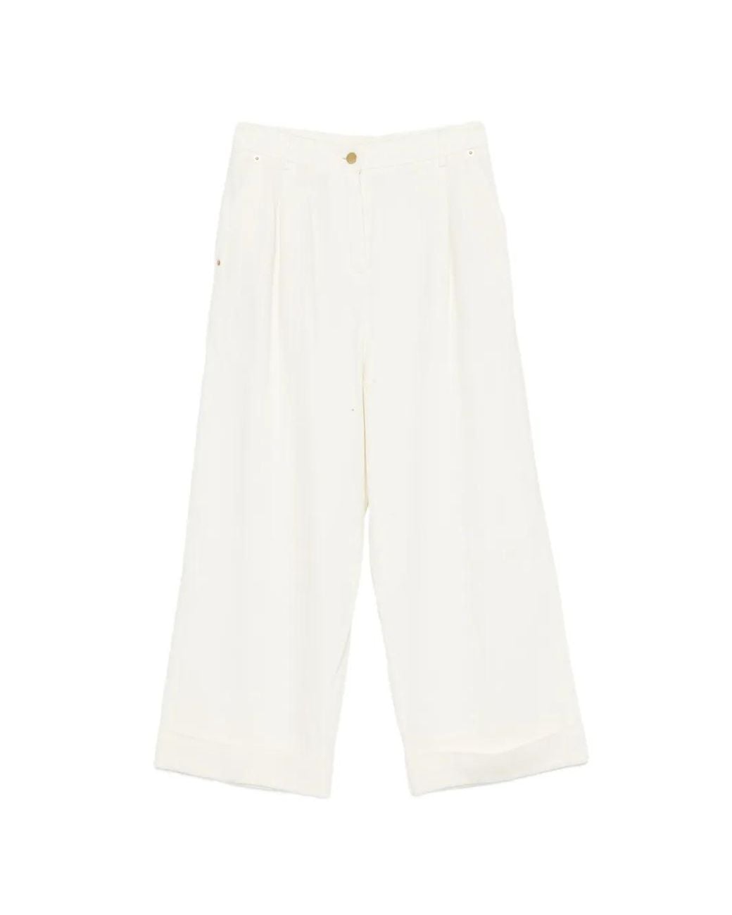 Momoní White Grecal Pleated Turned-Up Trousers