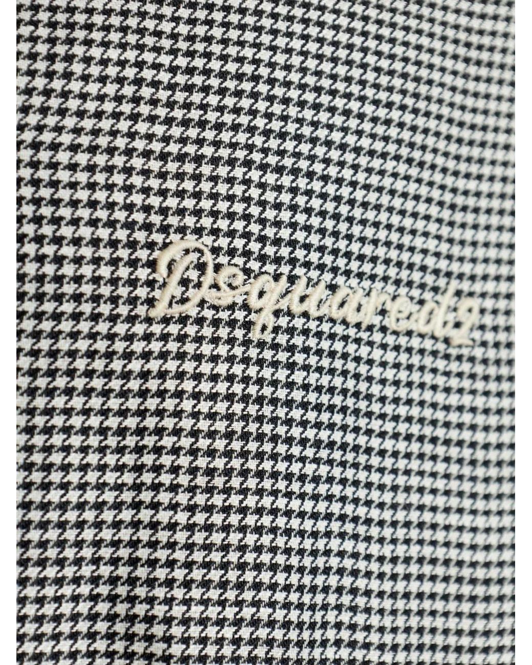 DSquared² Gray Virgin Wool Linen Pied De Poule Polo for men