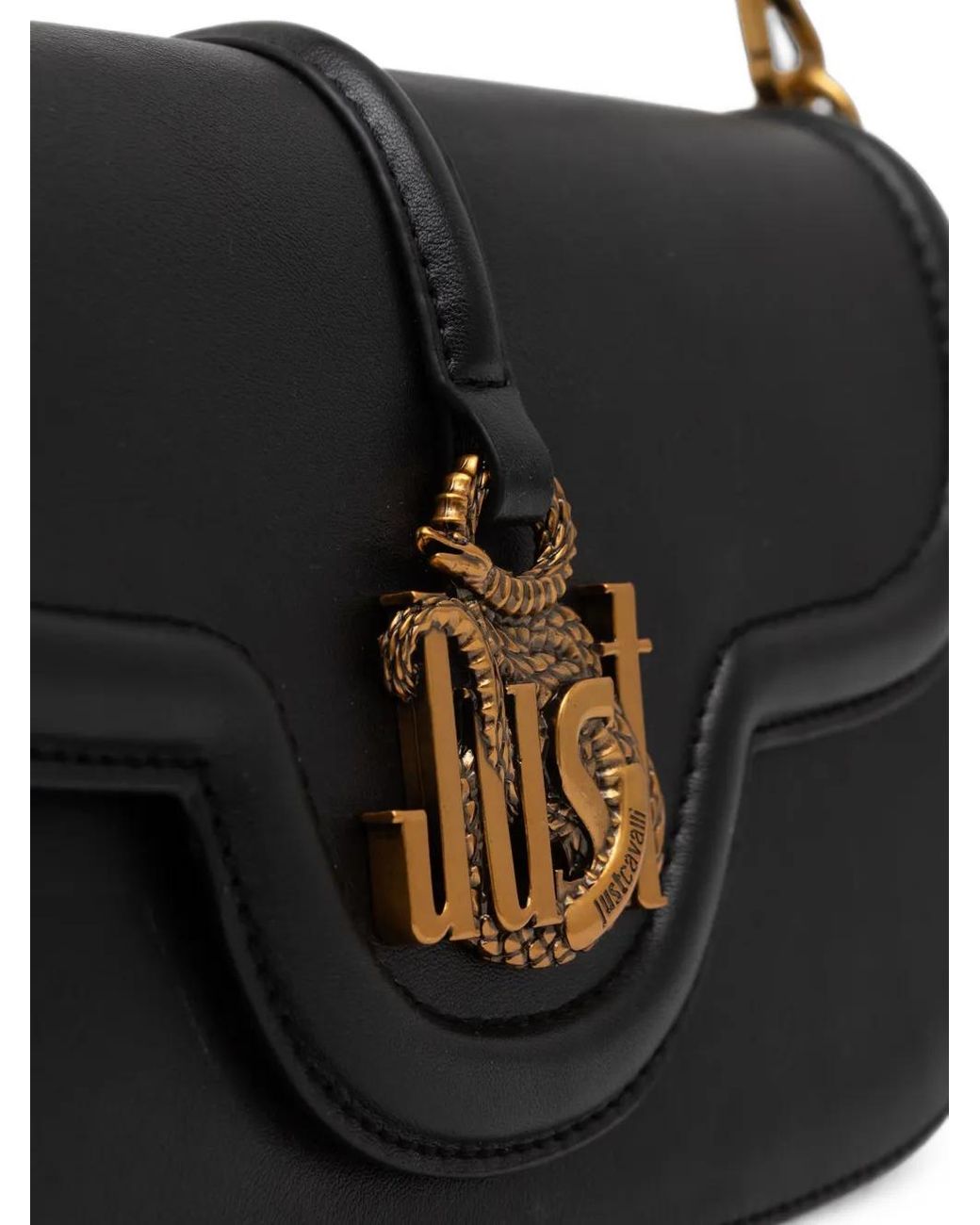 Just Cavalli Black Just Snake Logo-Plaque Shoulder Bag