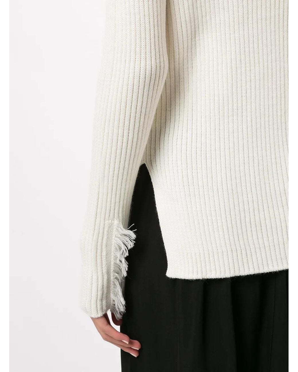 Y's Yohji Yamamoto White Roll-Neck Ribbed-Knit Jumper