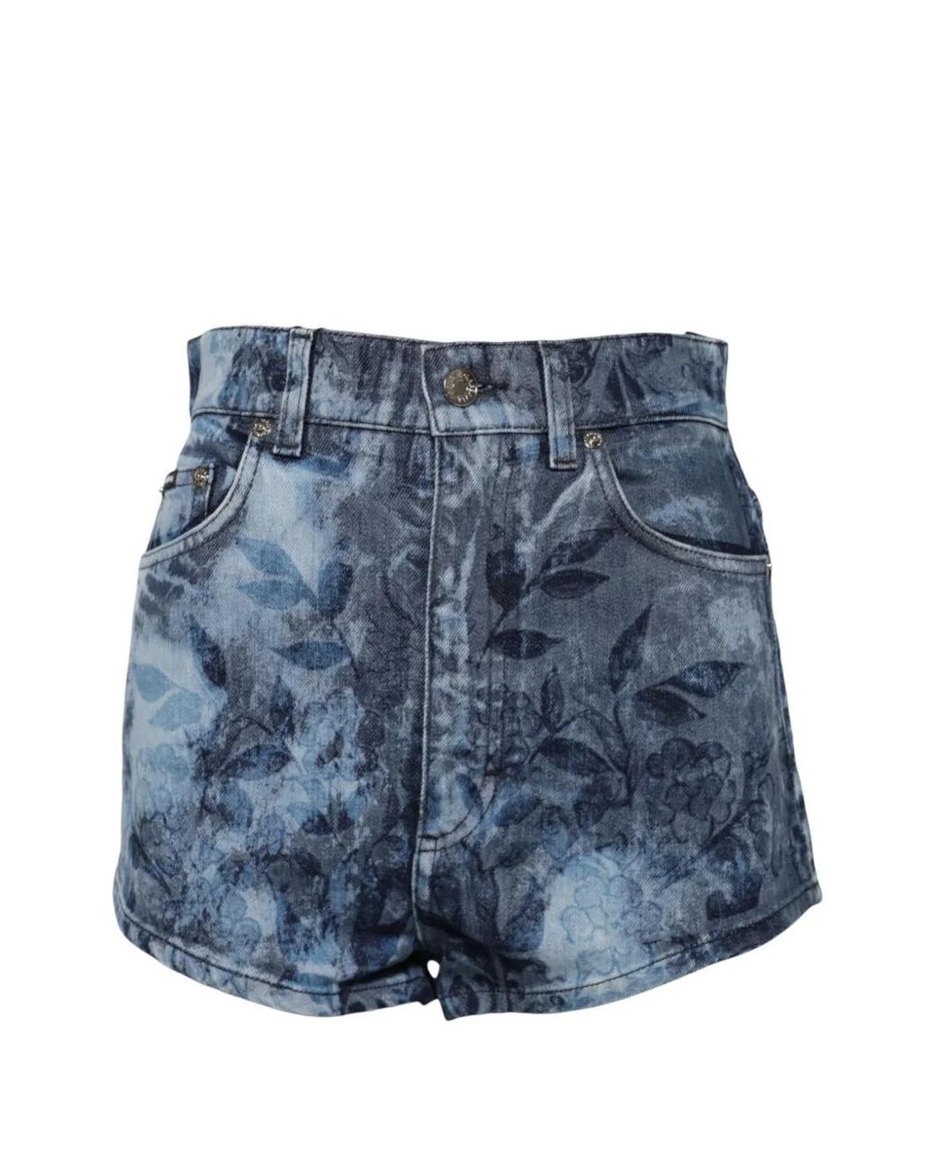 Dolce & Gabbana Blue Floral-Print Denim Shorts