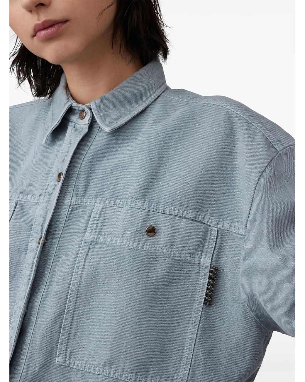 Brunello Cucinelli Blue Cotton-Linen Blend Shirt