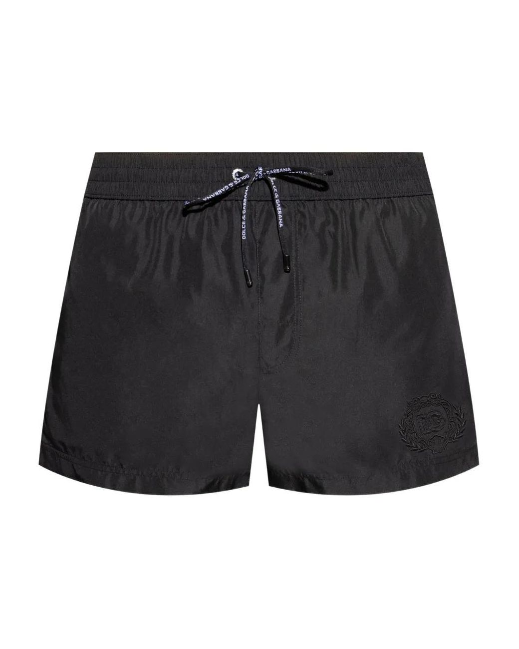 Dolce & Gabbana Black Logo-Embroidered Drawstring Swim Shorts for men