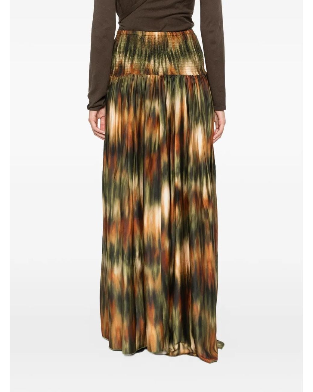 CONNOR & BLAKE Natural Abstract-Print Smocked-Waist Maxi Skirt