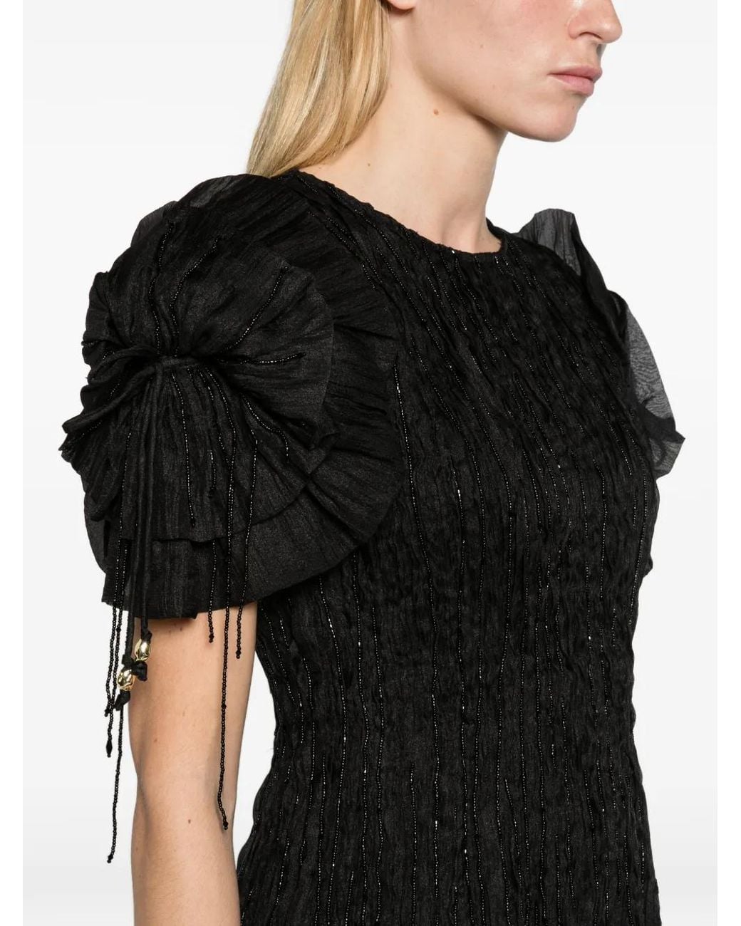 Aje. Black Hazel Embellished Pleated Maxi Dress