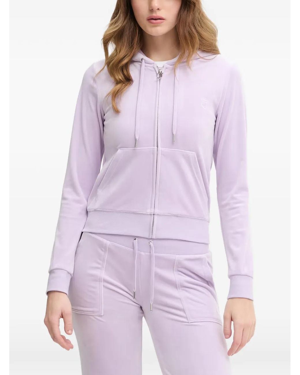 Juicy Couture Purple Logo-Embroidered Zip-Up Hoodie