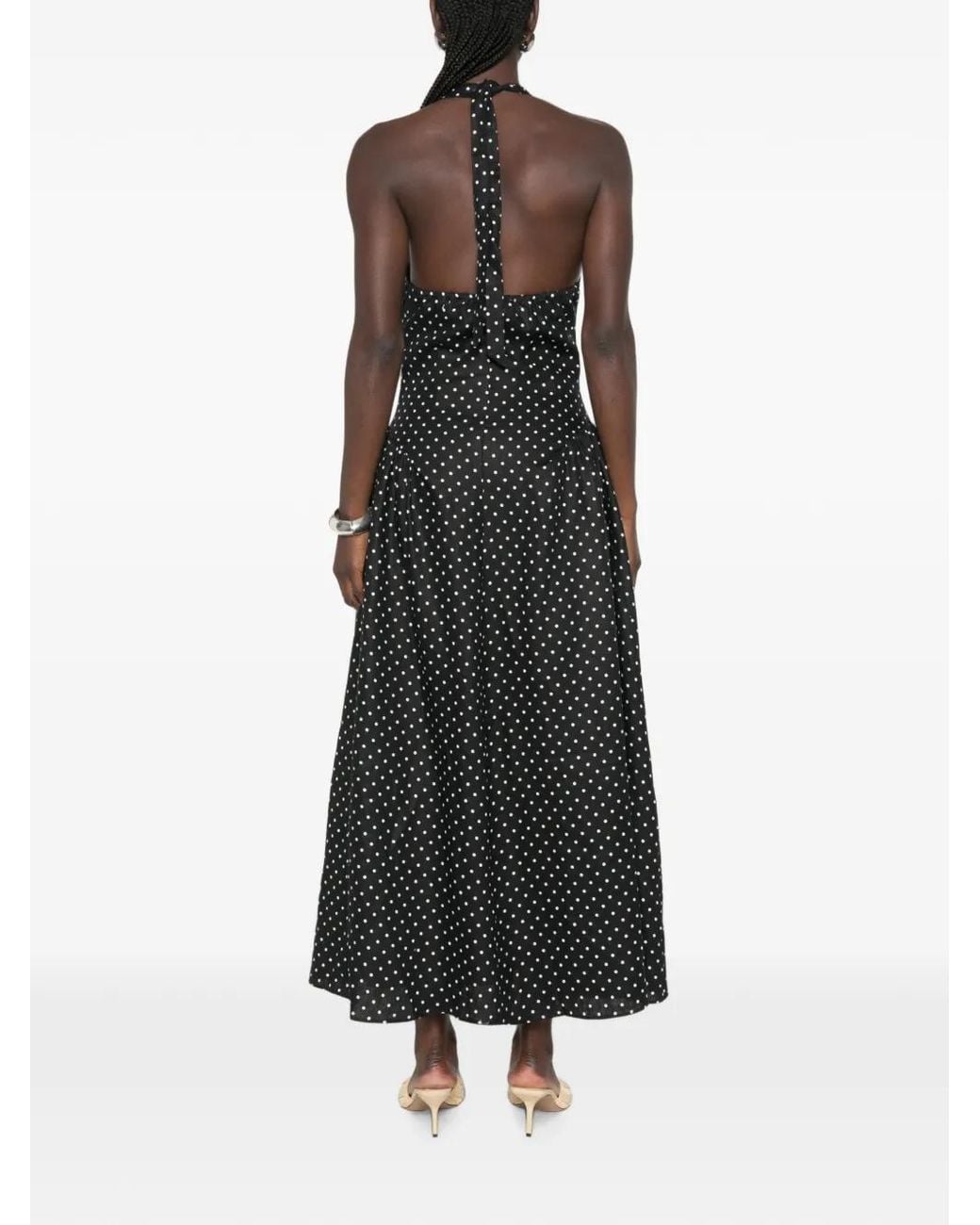 Faithfull The Brand Black La Cala Midi Dress Lola Polka Dot Cream