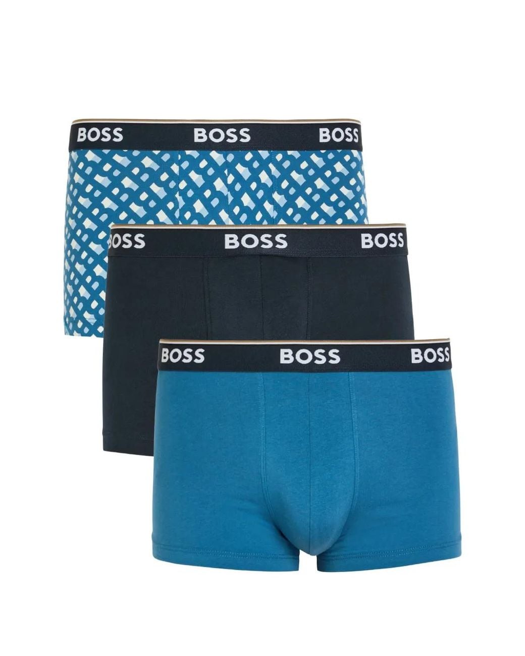 Boss Blue Three-Pack Of Trunks With Logo Waistbands for men