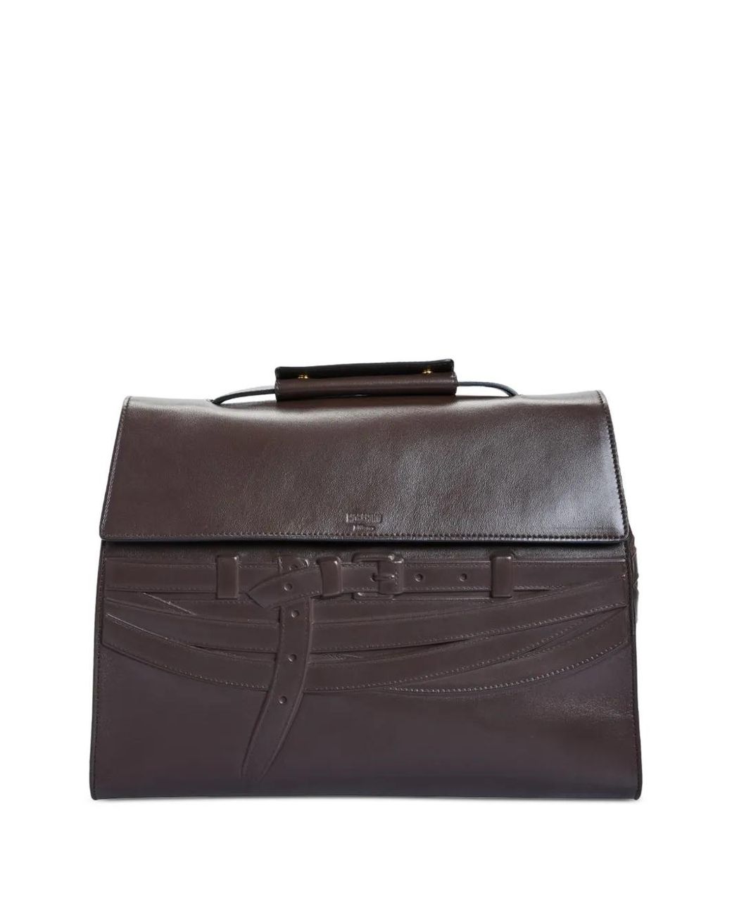 Moschino Gray Tie Me Embossed Leather Shoulder Bag