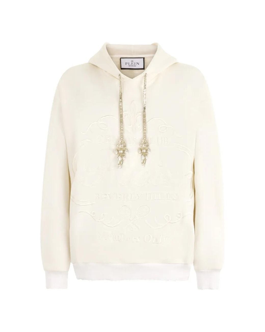Philipp Plein White Washed Hoodie Tennis Club Crystals