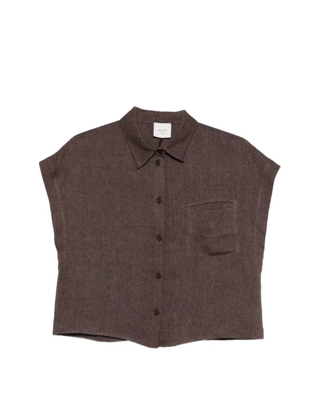 Alysi Brown Chemise En Lin À Coupe Crop