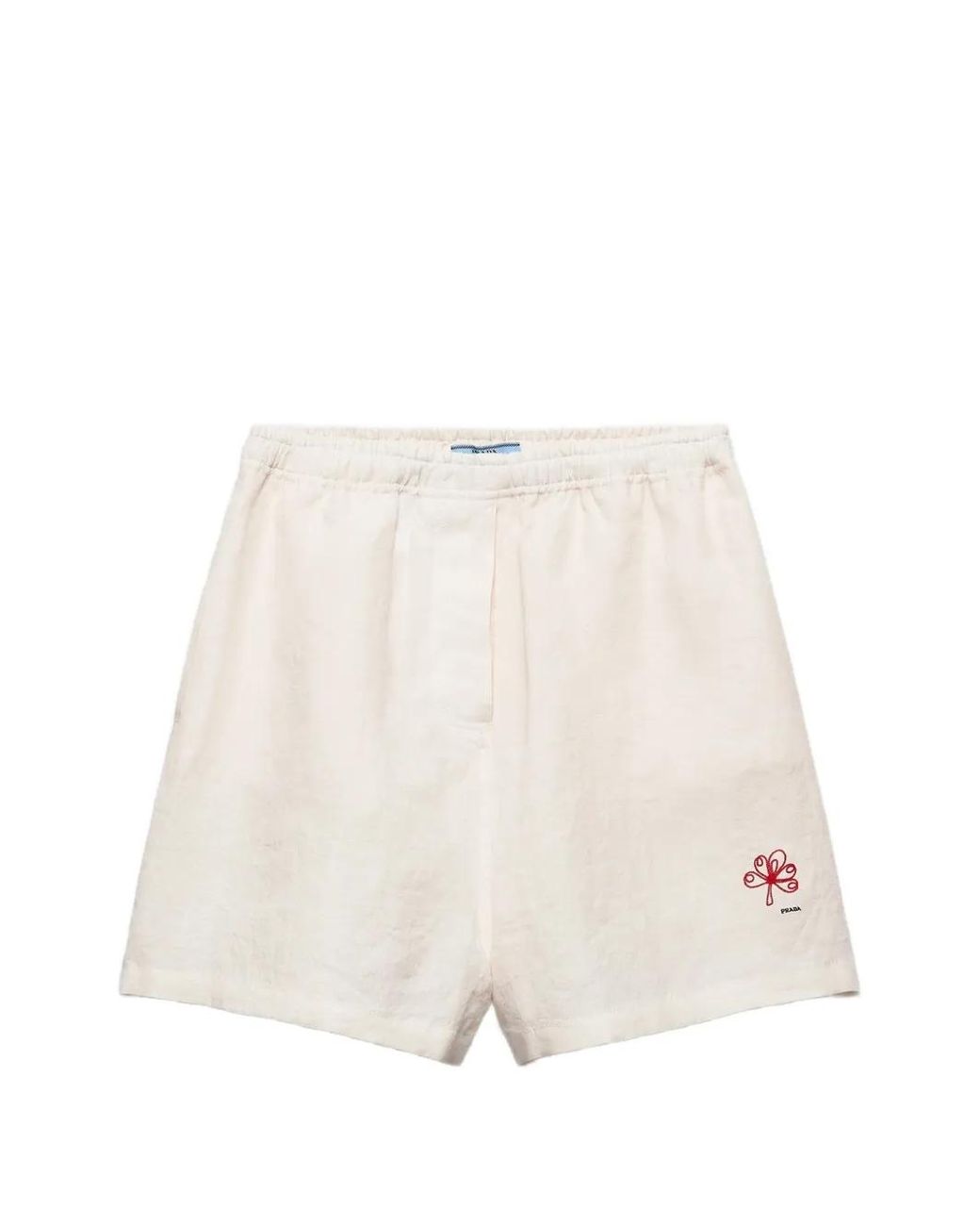 Prada White Embroidered Elasticated-Waist Shorts
