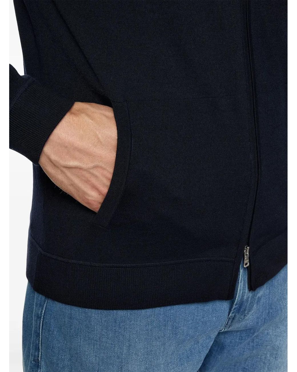 Boggi Blue Merino-Wool Zip Hoodie for men
