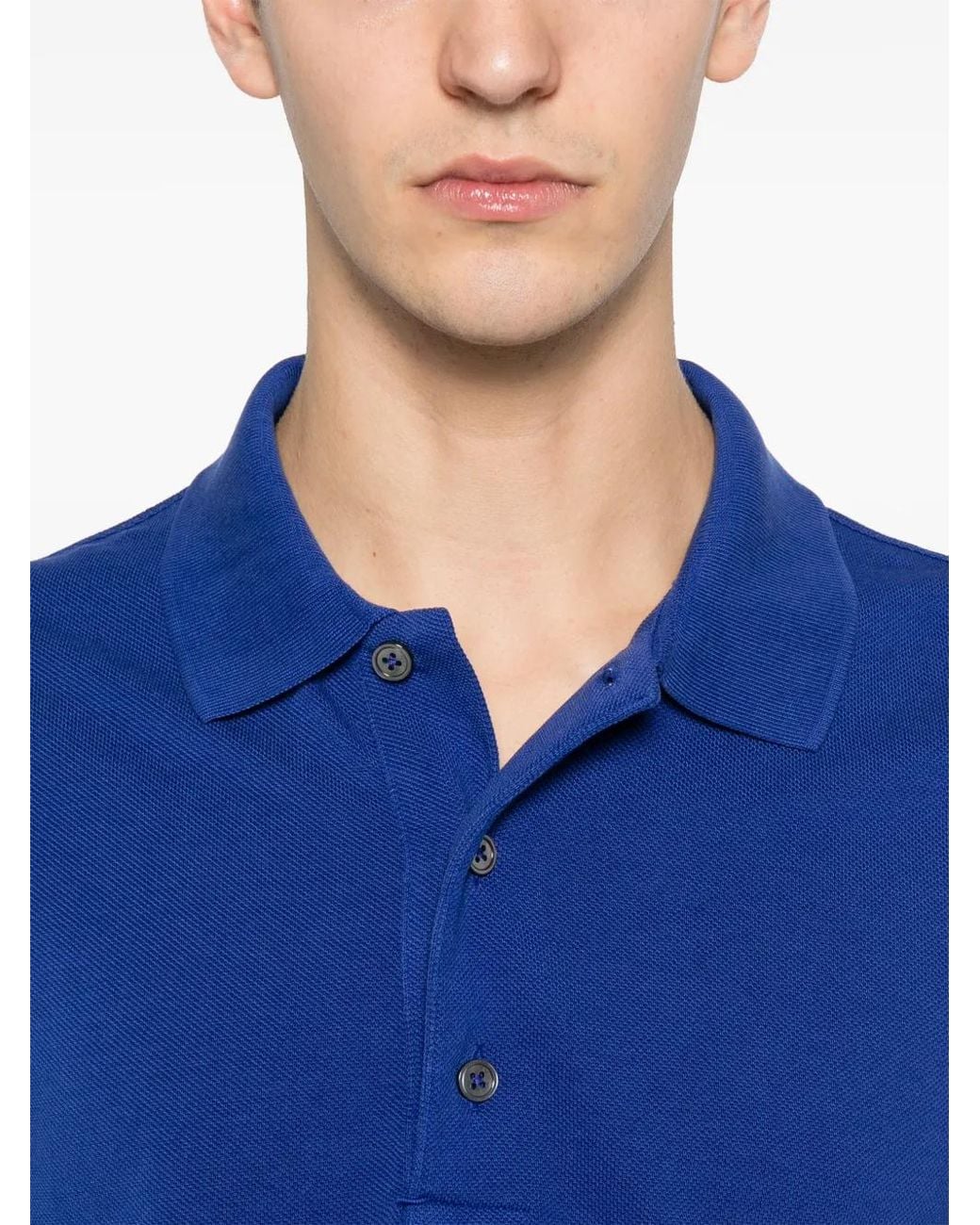 Tom Ford Blue Lyocell Piquet Short Sleeves Polo Shirt for men