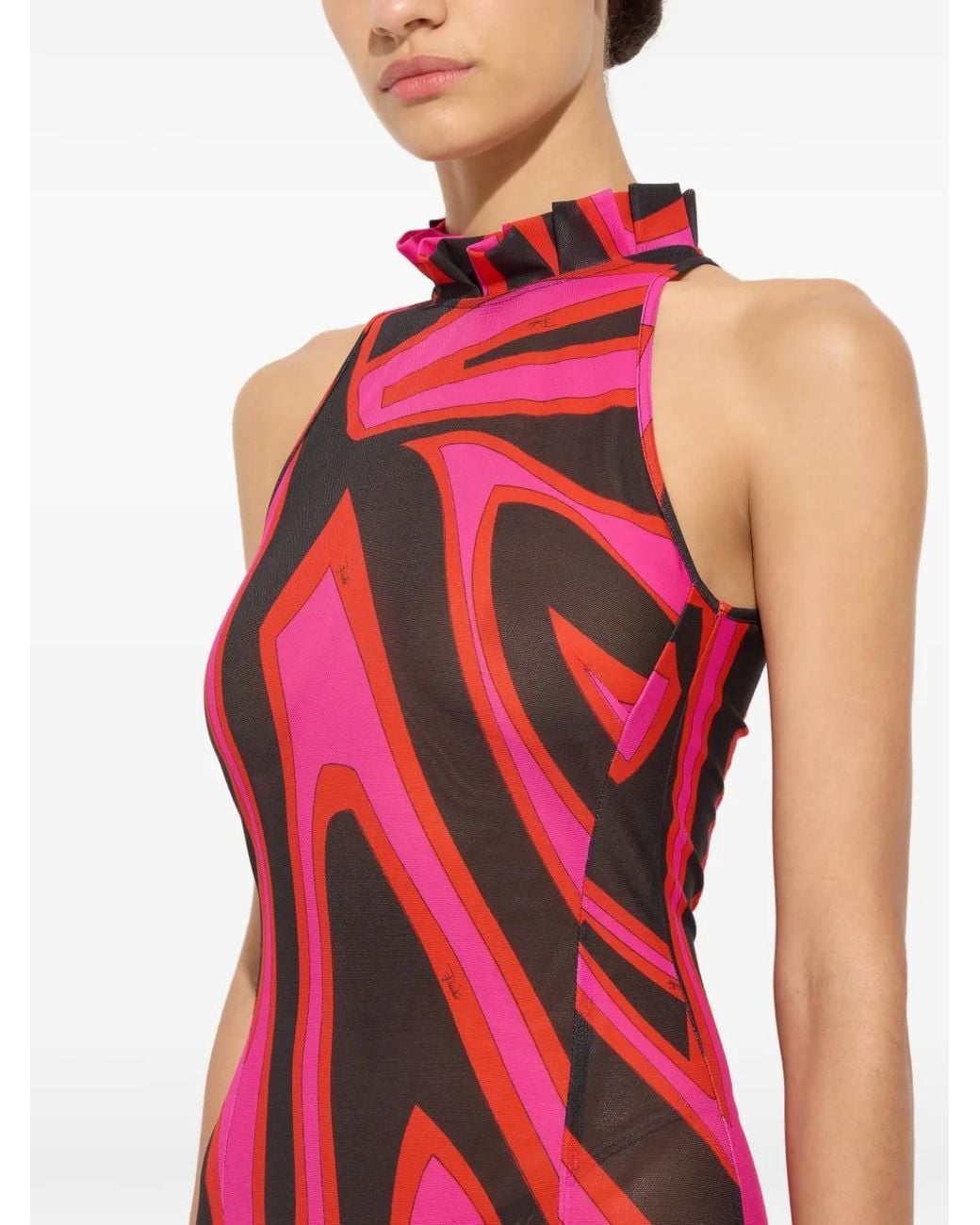 Emilio Pucci Pink Labirinto-Print Long Fitted Dress