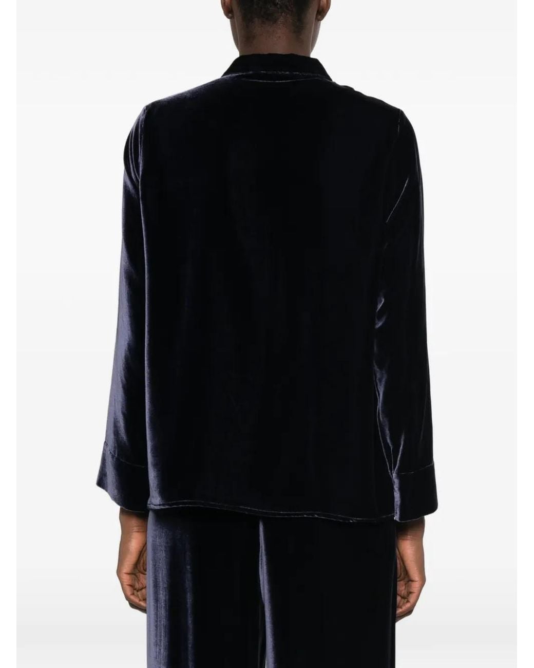 Whyci Black Velvet Long-Sleeve Pyjama Shirt