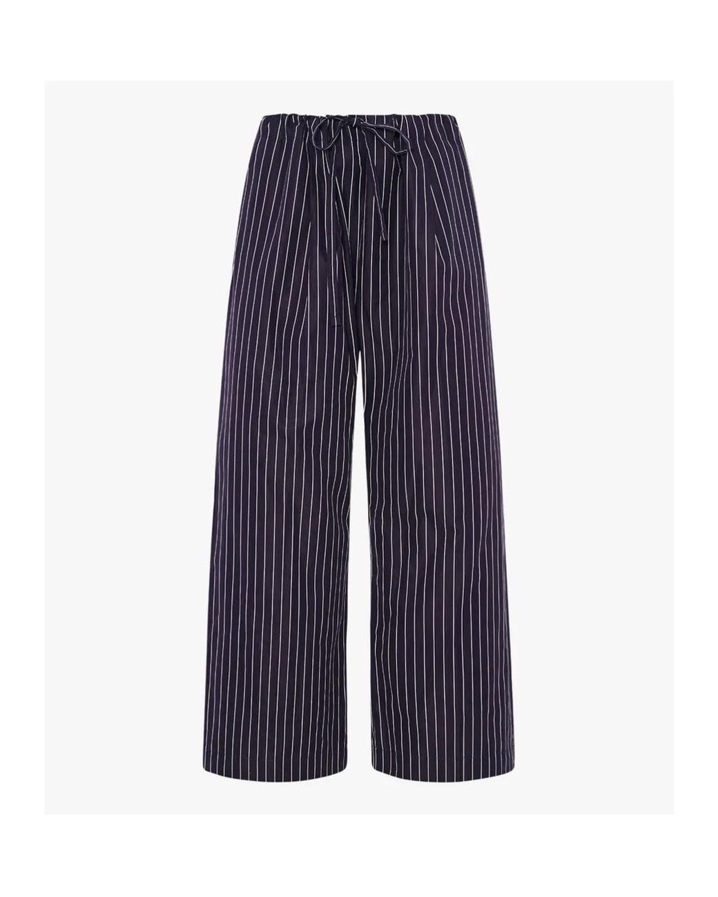 Another Tomorrow Blue Striped Cotton Trousers