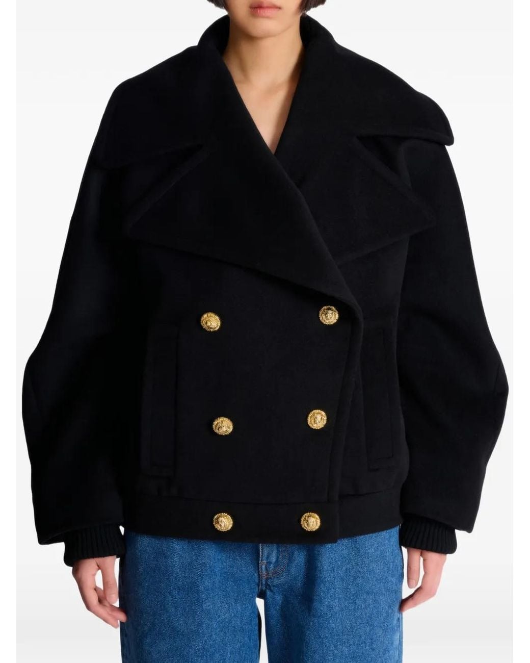 Chaquetón Con Doble Botonadura Balmain de color Blue