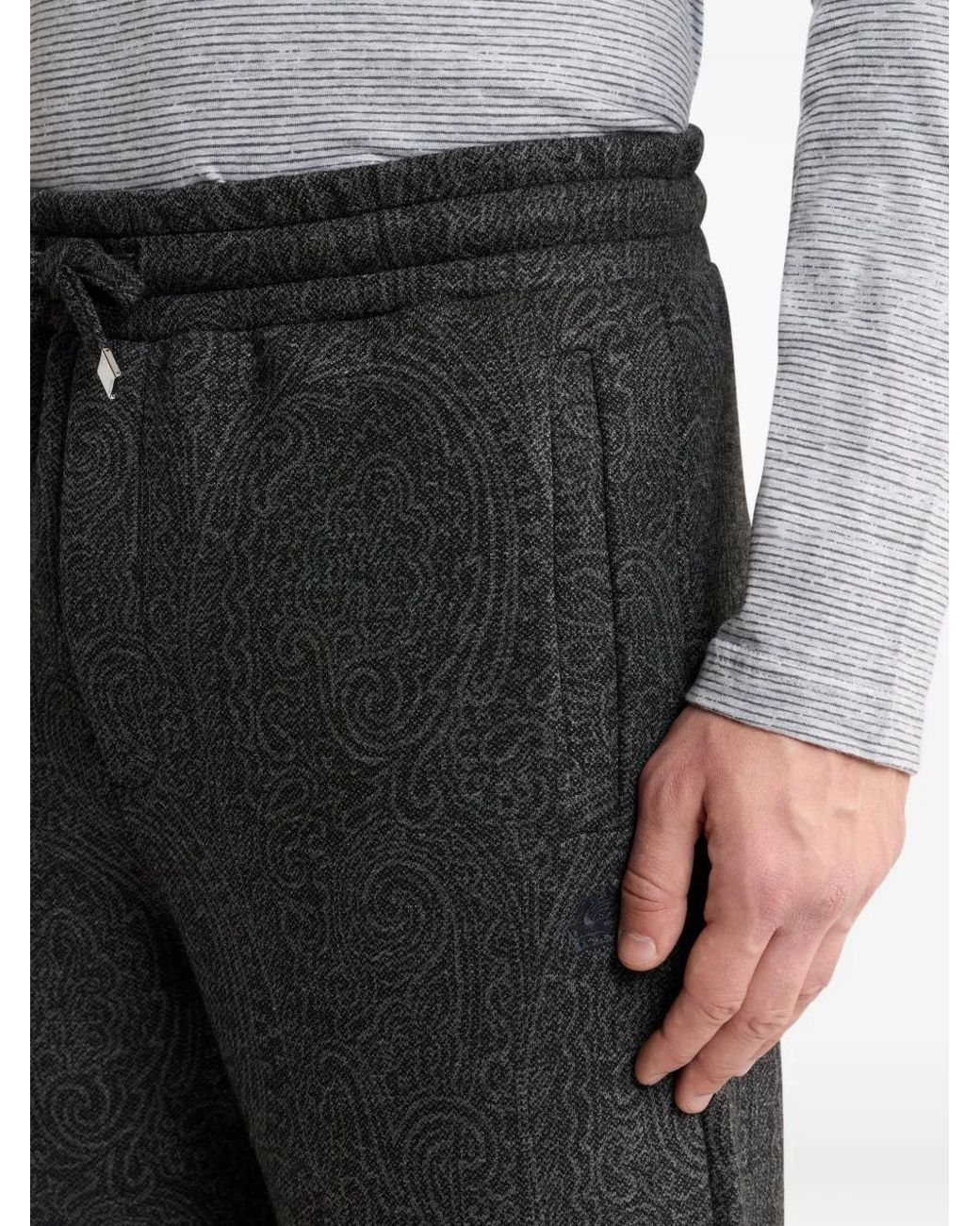 Etro Black Arnica-Motif Jacquard Track Pants for men