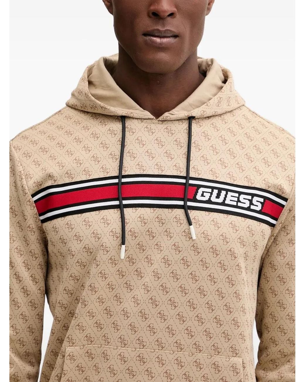 Guess Natural Monogram-Pattern Drawstring Hoodie for men