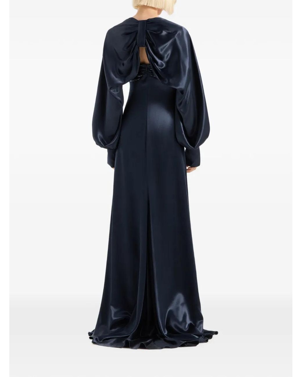 Genny Blue Satin-Finish Draped-Back Jacket