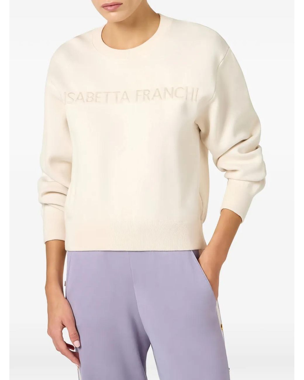 Elisabetta Franchi White Knit Sweatshirt With Logo