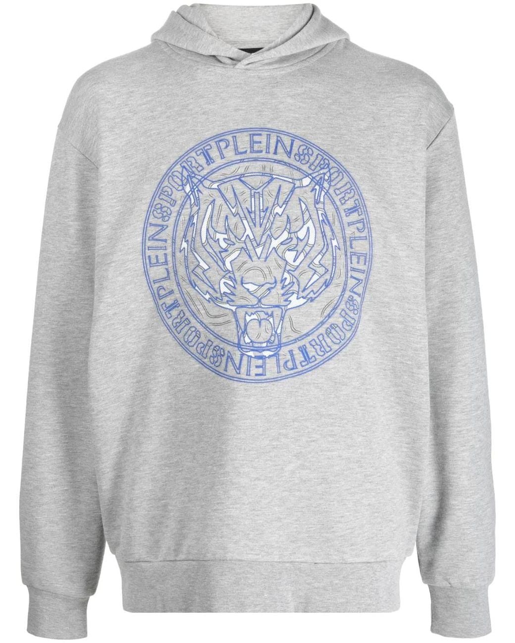 Philipp Plein Gray Tiger-Print Cotton Hoodie for men