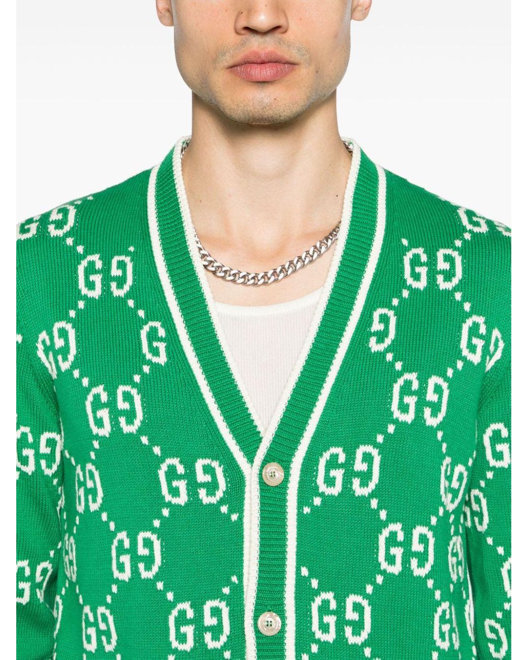 メンズ Gucci Gg コットンニットカーディガン グリーン | Lyst メンズ Gucci Gg コットンニットカーディガン グリーン | Lyst