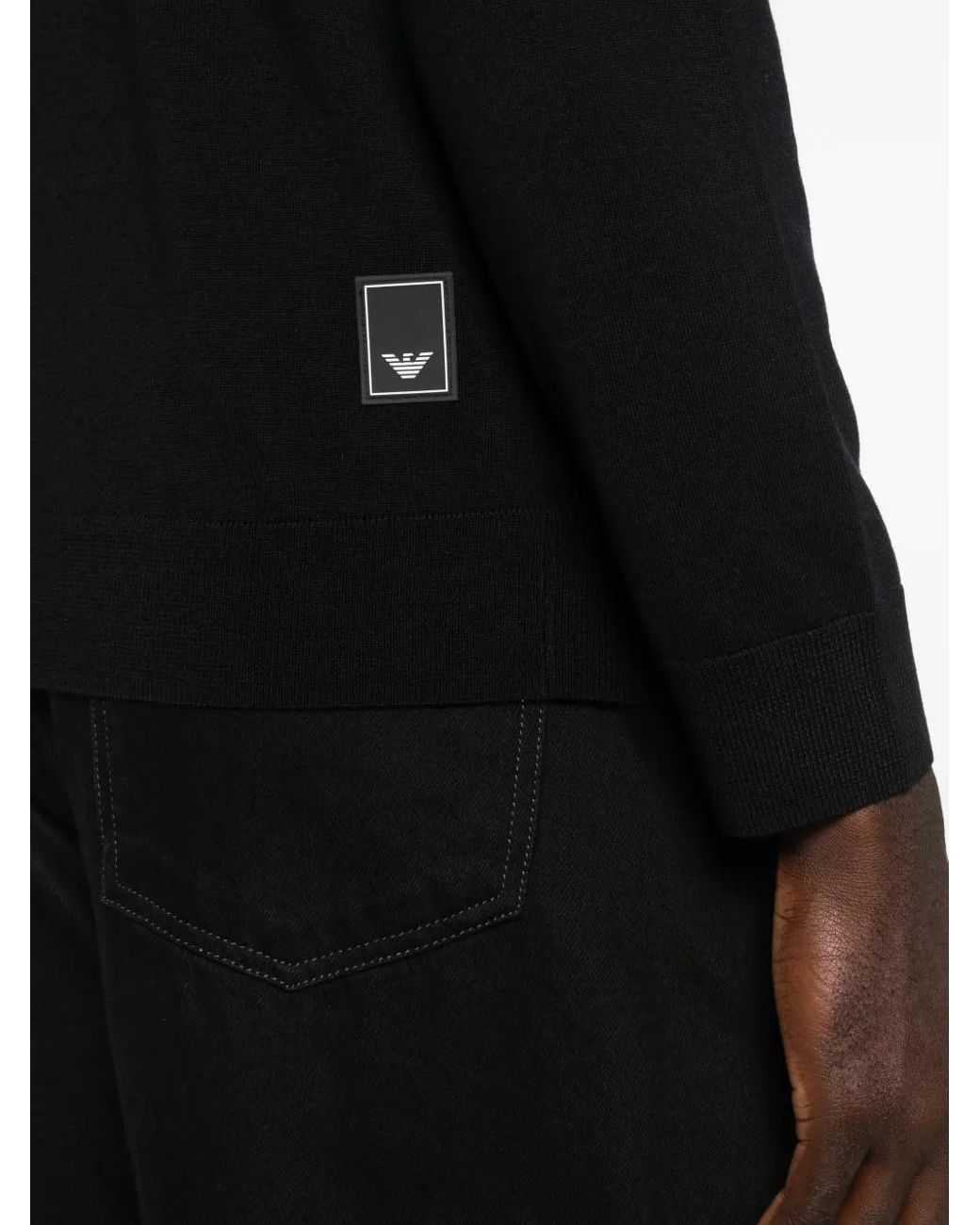 Emporio Armani Black Zip-Up Virgin-Wool Sweater for men