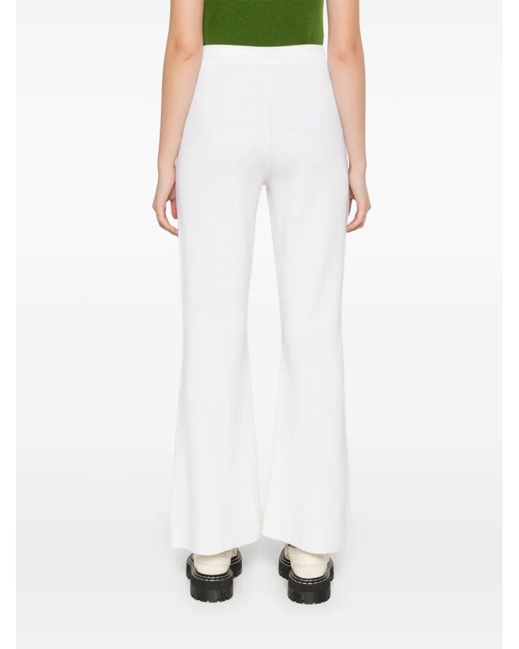 Charlott White Knitted Wool Flared Trousers