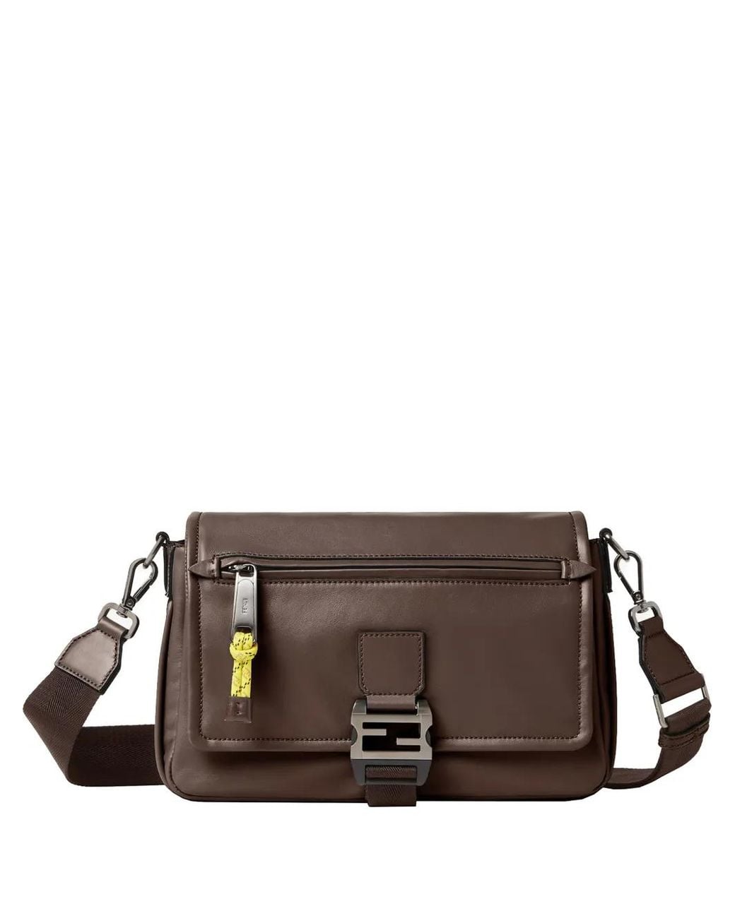 Fendi Brown Flux Leather Messenger Bag for men