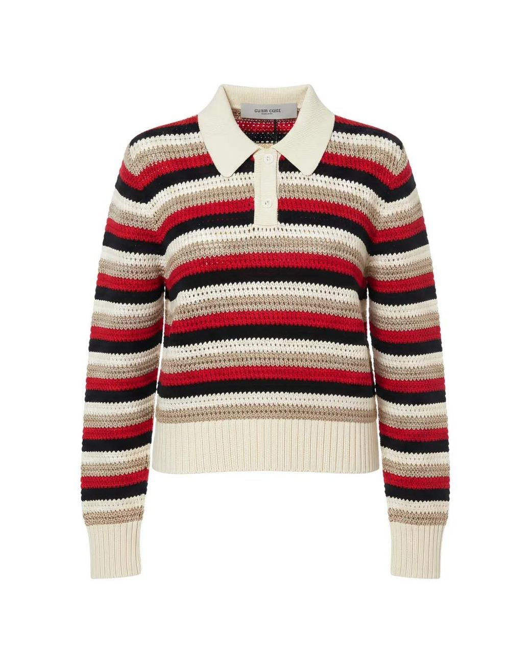 Golden Goose Deluxe Brand Red Cotton Polyamide Spandex Striped Crochet-Knit Polo Top