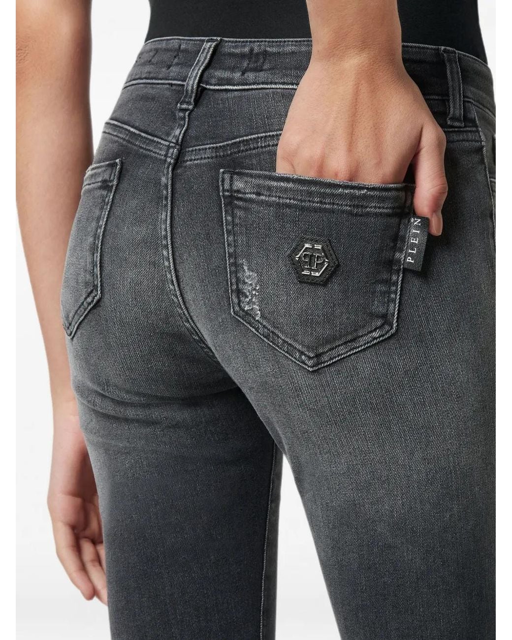 Philipp Plein Blue Jean Slim À Effet Usé