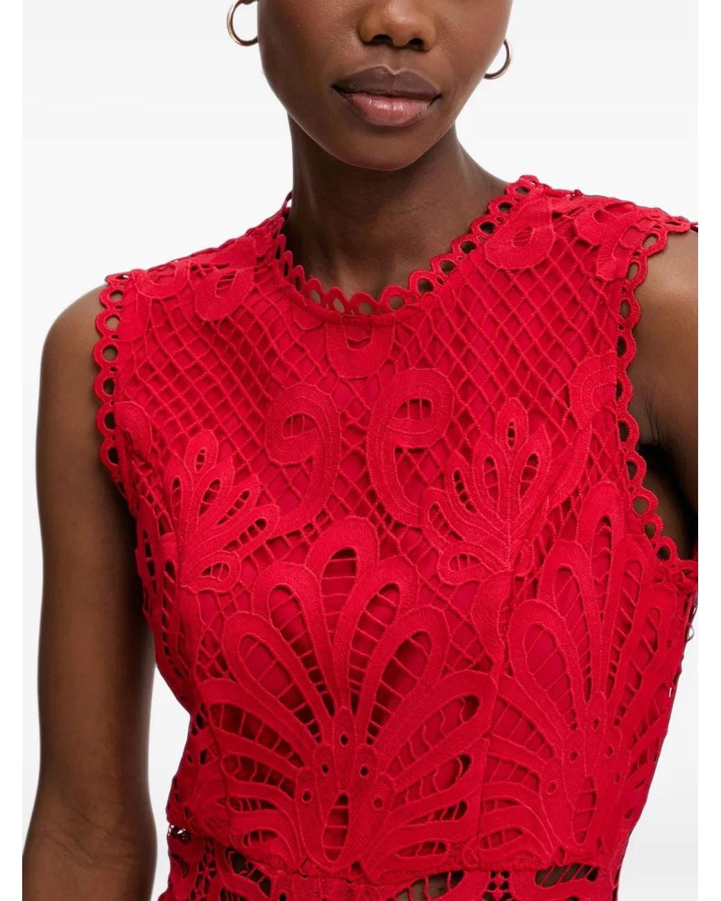Morgan Red Rosli Guipure-Lace Ruffled Mini Dress