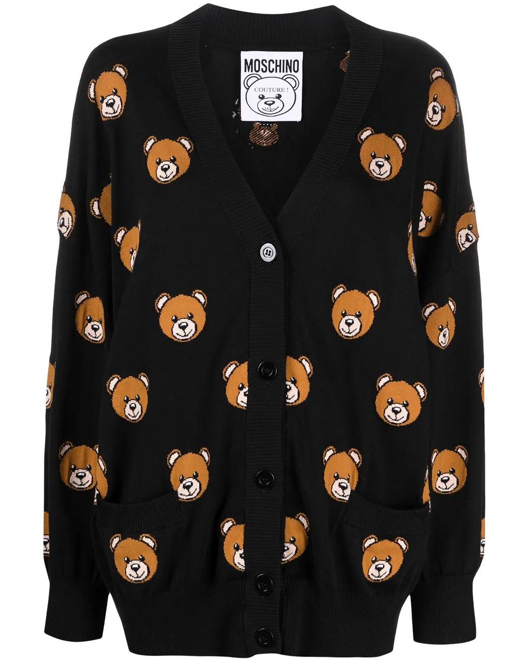 Moschino Teddy Bear Jacquard Knit Cardigan in Black | Lyst