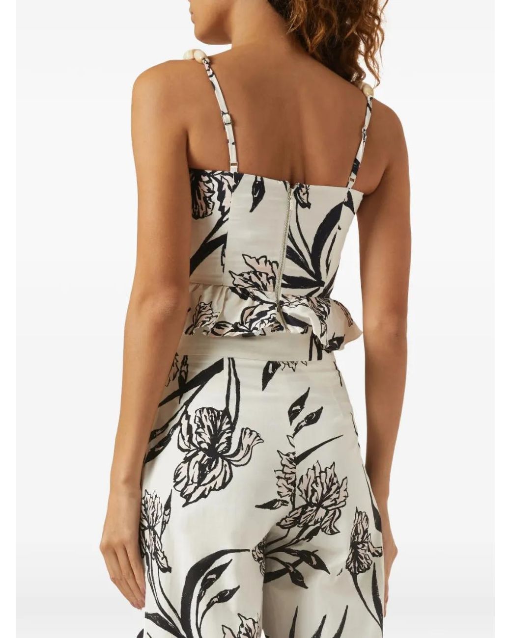 PATBO White Iris Floral Beaded-Strap Top