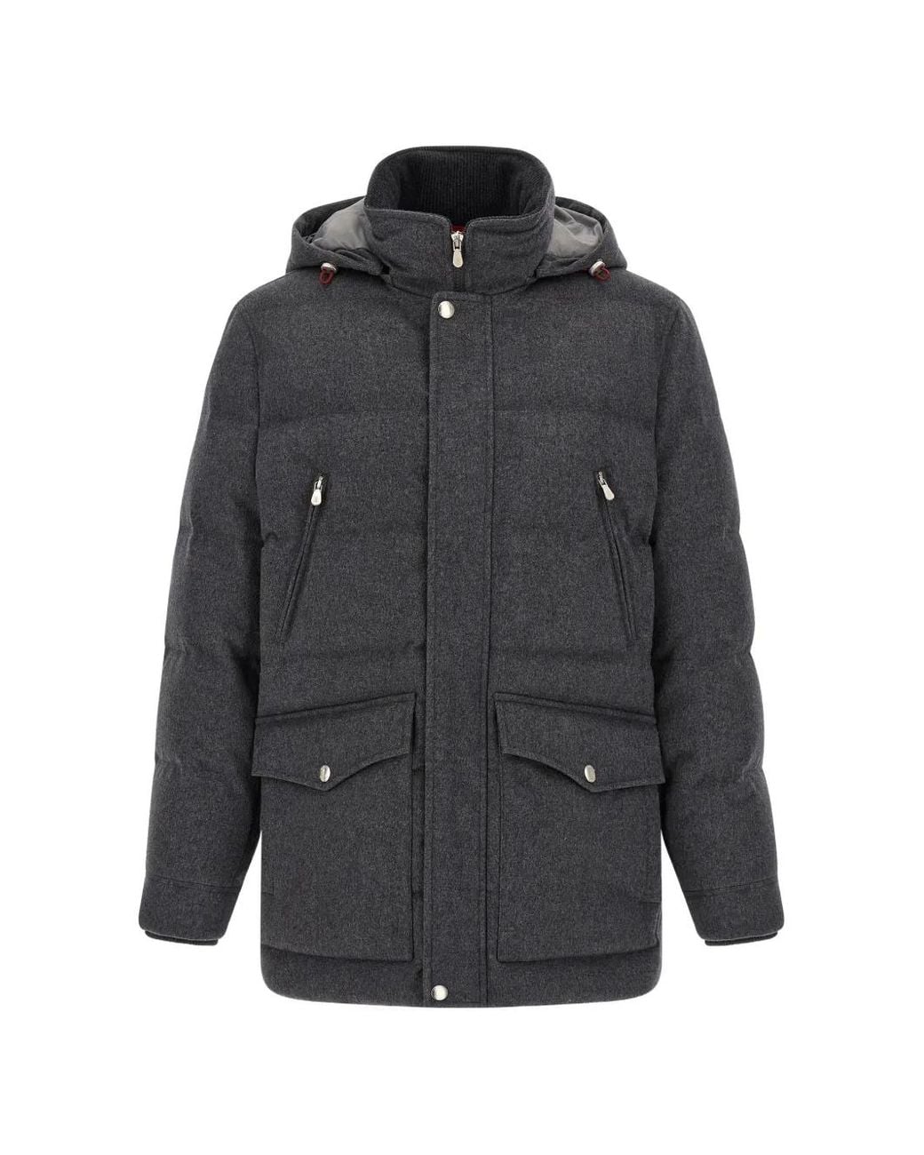Brunello Cucinelli Gray Quilted Wool Parka for men